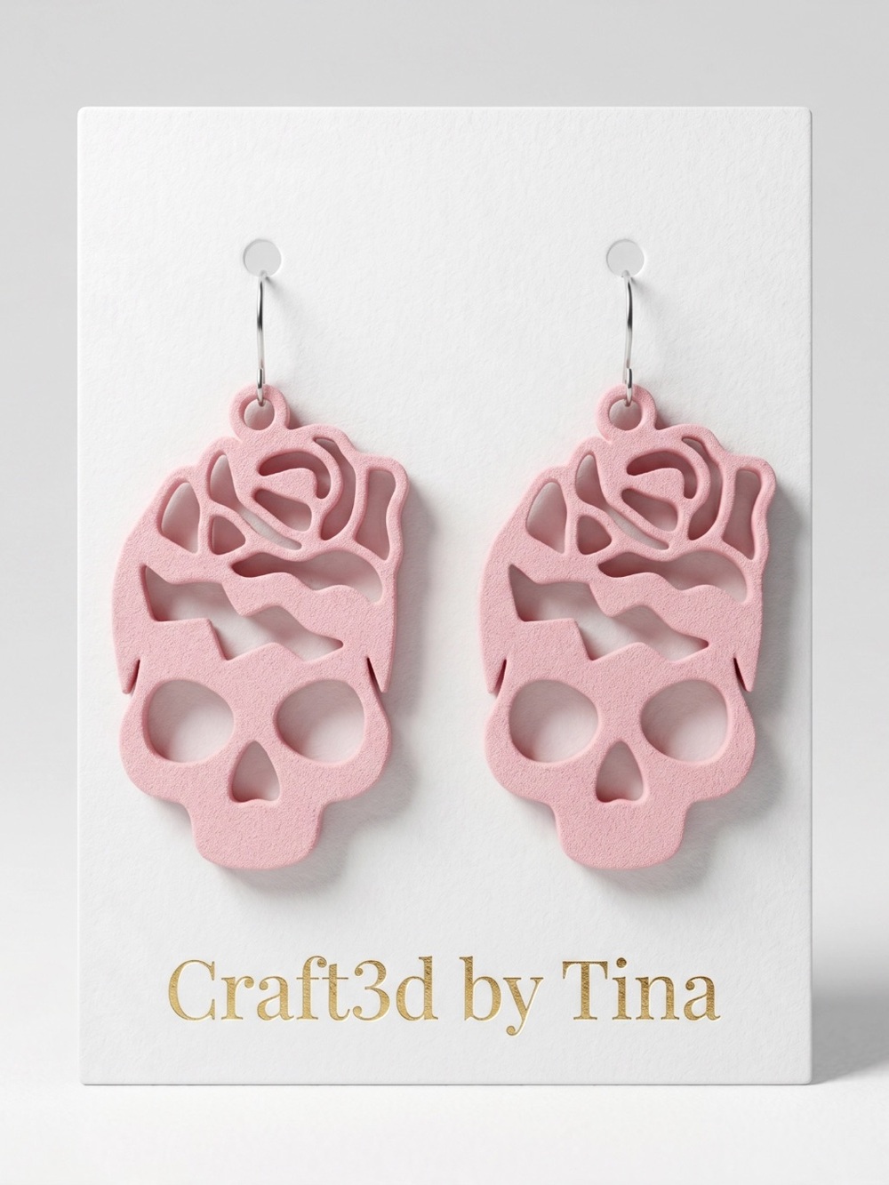 Pink Rose Skull Drop Earrings